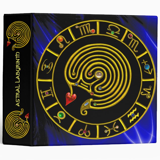 Classeur ASTRAL LABYRINTH GOLD ZODIAC CHART Astrologie (Devant/Côté)