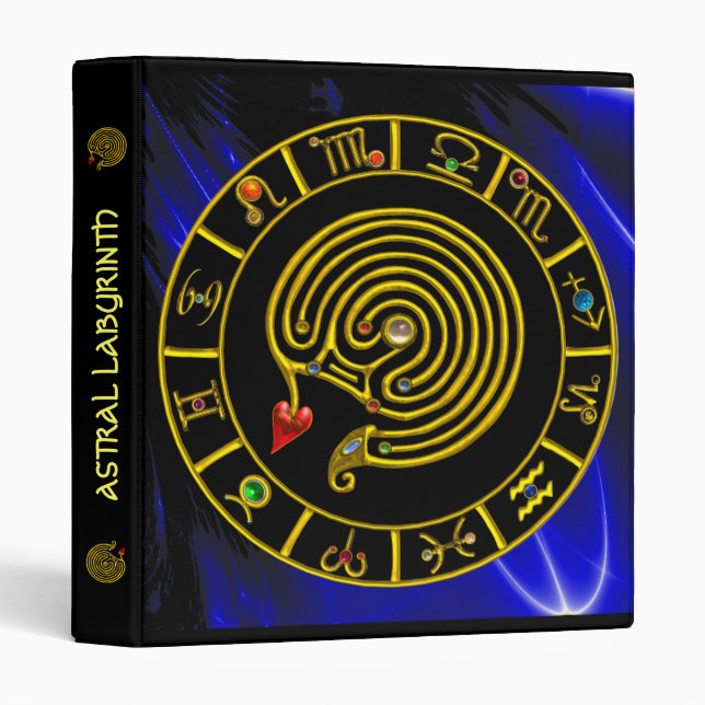 Classeur ASTRAL LABYRINTH GOLD ZODIAC CHART Astrologie (Devant/Côté)