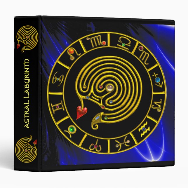 Classeur ASTRAL LABYRINTH GOLD ZODIAC CHART Astrologie (Devant/Côté)
