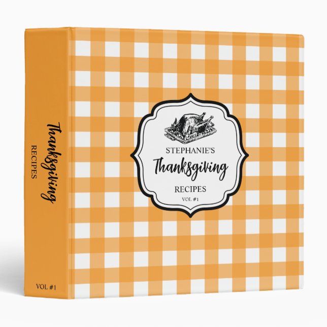 Classeur Automne automne Orange Plaid Thanksgiving Recette (Devant/Côté)