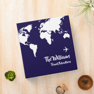 Classeur Aventures de voyage . Carte du monde bleue