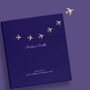 Classeur Avions Faux Gold Voyage en bleu