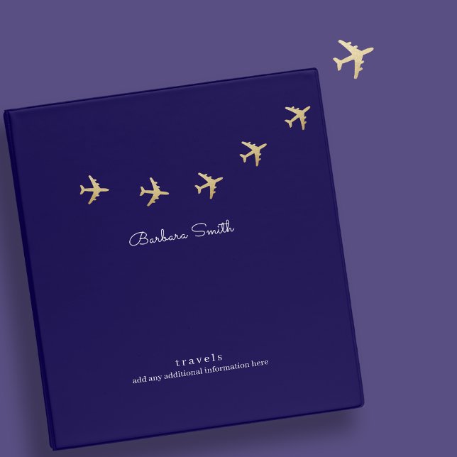Classeur Avions Faux Gold Voyage en bleu (Créateur téléchargé)