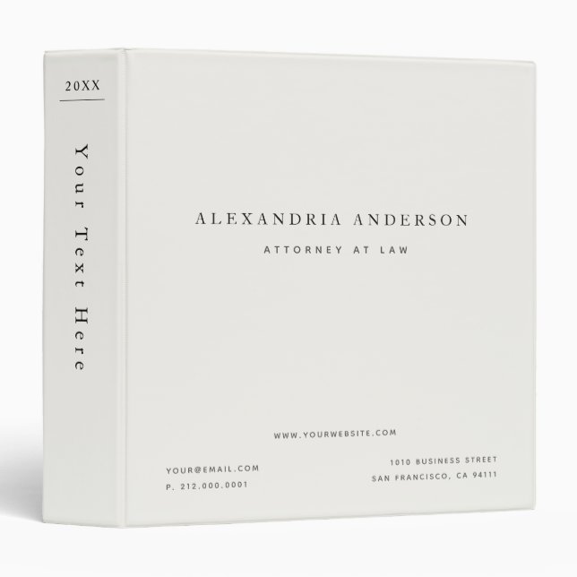 Classeur Avocat blanc minimaliste Professionnel 3 anneau Bi (Devant/Côté)