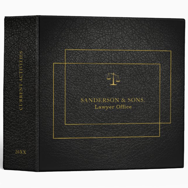 Classeur Avocat de la typographie en cuir noir (Devant/Côté)