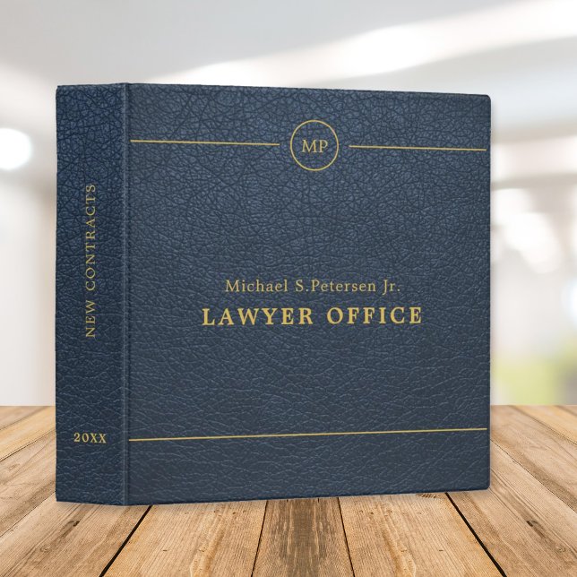 Classeur Avocat simple professionnel avocat cuir marine (The leather look is PRINTED, not real leather texture)
