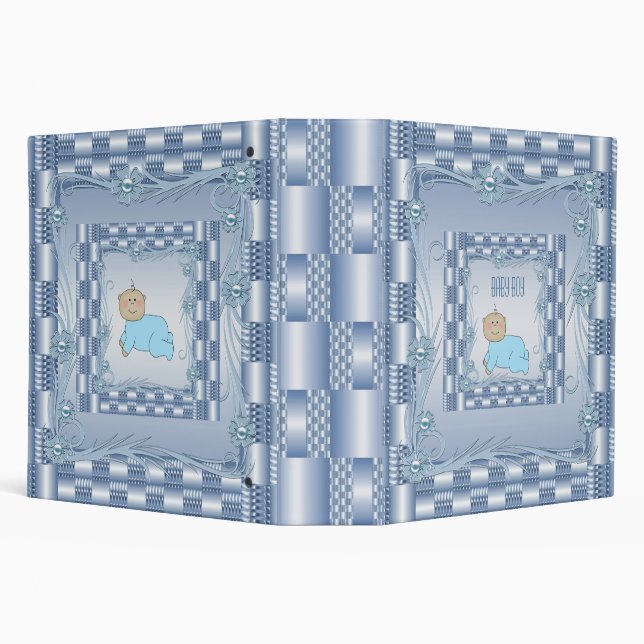 Classeur Baby Boy Photo Album Bleu Art Déco Floral (Arrière-plan)