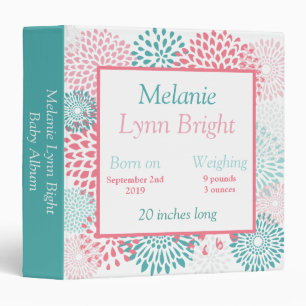 Classeur Baby Girl rose et Turquoise floral Keepsaké Album