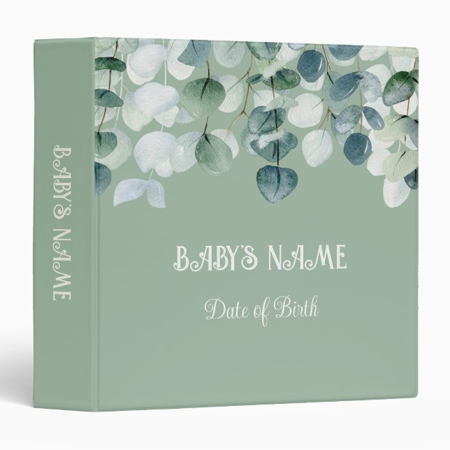 Classeur Baby Green Boho Photo Album personnalisable (Devant/Côté)