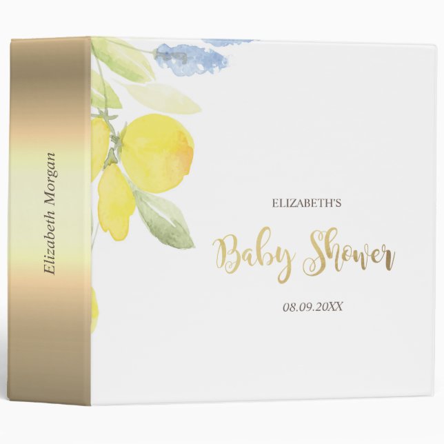 Classeur Baby shower aux citrons aquarelles (Devant/Côté)