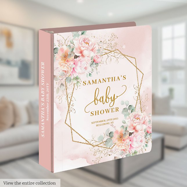 Classeur Baby shower de fille floral rose boho blanc (Whimsical boho blush pink floral girl baby shower 3 ring binder )