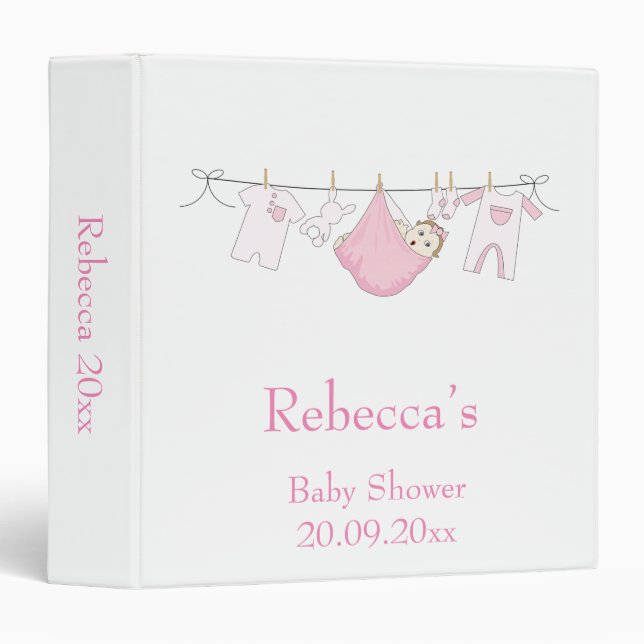 Classeur Baby shower d'illustration rose aquarelle mignonne (Devant/Côté)