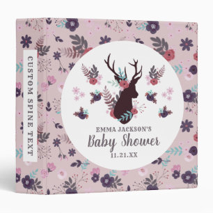 Classeur Baby Shower Fille Tête de Cerf Rustique Fleur Mauv