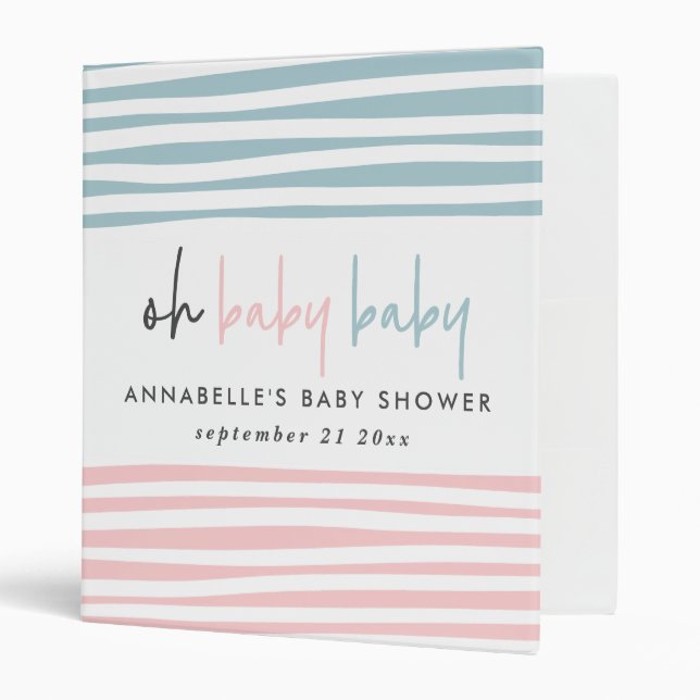 Classeur baby shower jumeau rose bleu typographie moderne (Devant/intérieur)