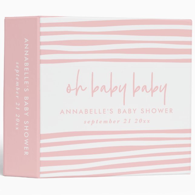 Classeur Baby shower jumeau rose fille typographie moderne (Devant/Côté)