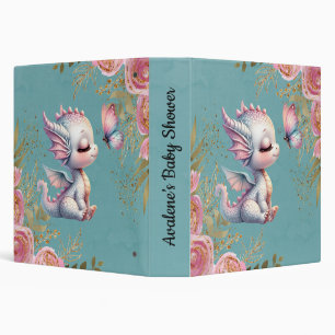 Classeur Baby shower turquoise de dragon d'or rose et papil