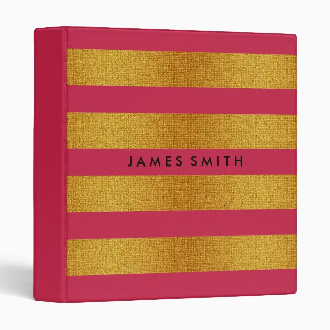 Classeur Badge de Parties scintillant blanc et or rayé pers (Devant/Côté)