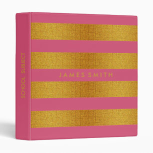 Classeur Badge De Parties scintillant Rose Et Or Striped Pe