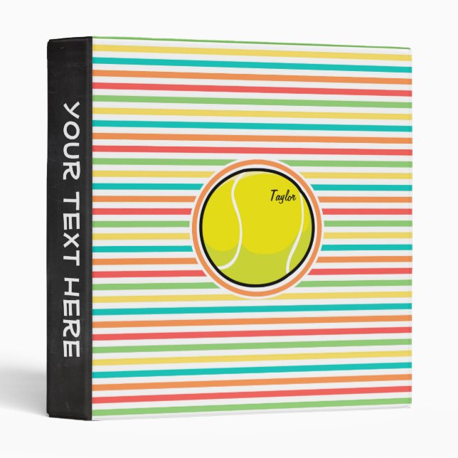 Classeur Bal De Tennis ; Bright Rainbow Strips (Devant/Côté)