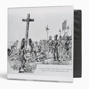 Classeur Balboa installant la croix sur le rivage
