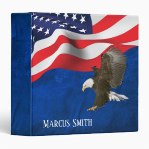 Classeur Bald Eagle sur le drapeau américain et cuir
