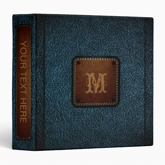 Classeur Balise Brown en cuir bleu foncé (Devant/Côté)