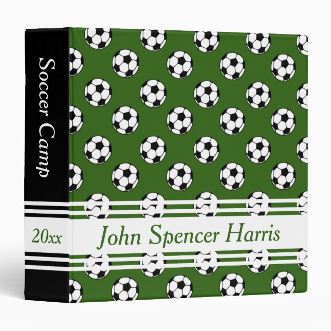 Classeur Ballons de football noirs et blancs sur le vert (Devant/Côté)