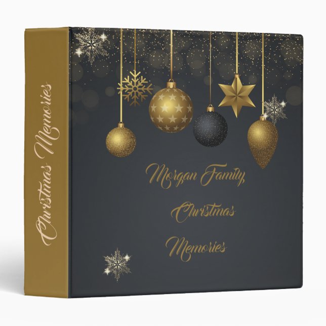 Classeur Balls de Noël Gold Snowflakes Dark (Devant/Côté)