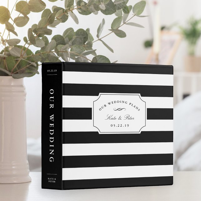 Classeur Bande chic noire et blanche | Planification Mariag (Créateur téléchargé)