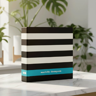 Classeur Bande moderne noire, crème et turquoise
