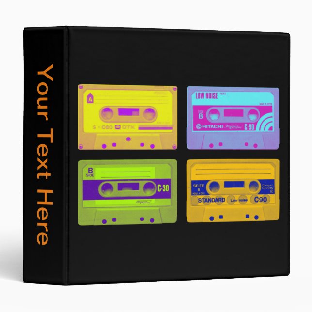 Classeur Bandes de cassettes Pop Art Retro 80s (Devant/Côté)