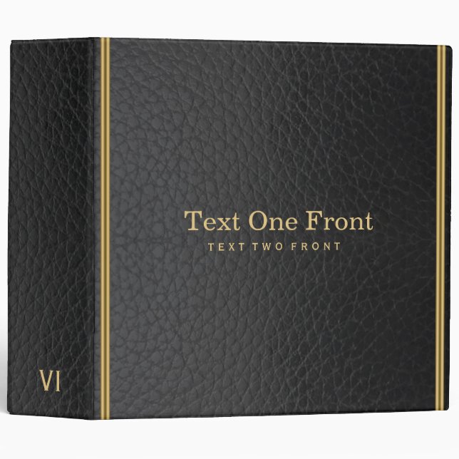 Classeur Bandes en cuir noir et or (Devant/Côté)