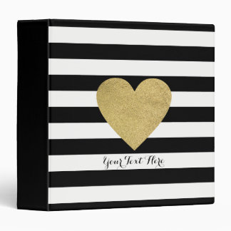 Classeur Bandes noires et blanches avec coeur à huile d'or