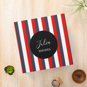 Classeur Bandes rouges, blanches et bleues nom personnalisé
