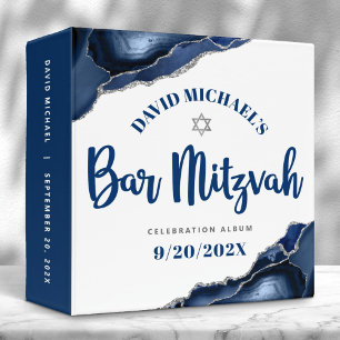 Classeur Bar Mitzvah Modern Navy Blue Agate Script Keepsaké