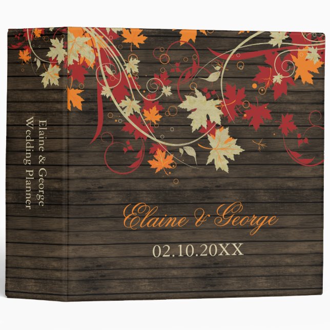 Classeur Barne Bois Rustique Feuilles Mariage (Devant/Côté)