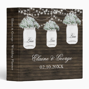 Classeur Barnwood Babys Breath Mason Jar Wedding planner