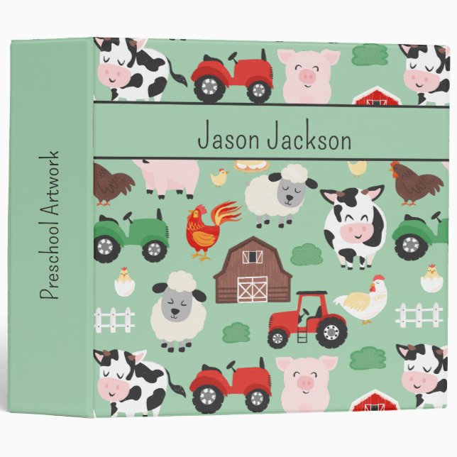 Classeur Barnyard Motif Farm Animal mignonne Enfants (Devant/Côté)