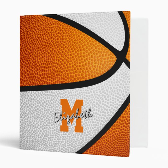 Classeur Basketball blanc orange garçons filles monogrammed (Devant/intérieur)