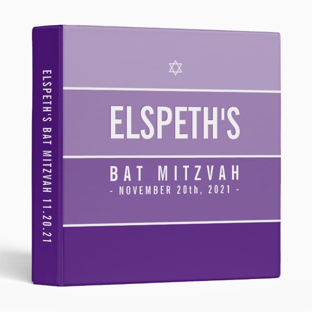 Classeur BAT MITZVAH moderne bold ombre bloc violet violet (Devant/Côté)