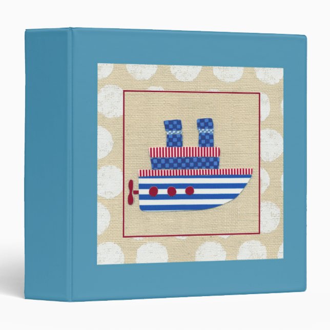 Classeur Bateau à vapeur avec hélice et cheminées bleues (Devant/Côté)