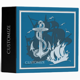 Classeur Bateau pirate et Ancre blanc Silhouette bleu Class