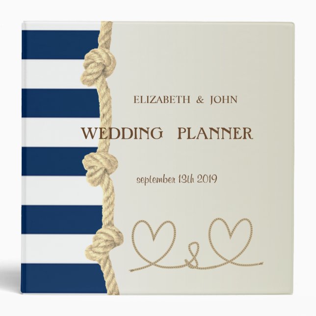 Classeur Beach Wedding Marine Rope, Hearts Stripes (Devant)