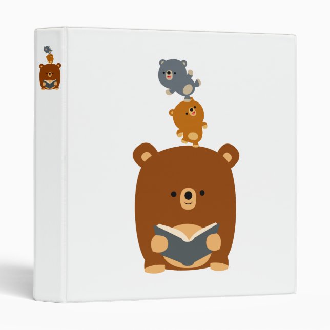 Classeur Bear de lecture de caricatures mignonnes et Cubs A (Devant/Côté)