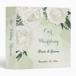 Classeur Beau album photo feuille vert fleurs blanches