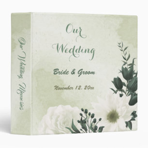Classeur Beau album photo feuille vert fleurs blanches