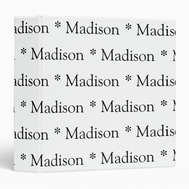 Classeur Beau blanc noir nom personnalisé texte monogramme  (Devant/Côté)