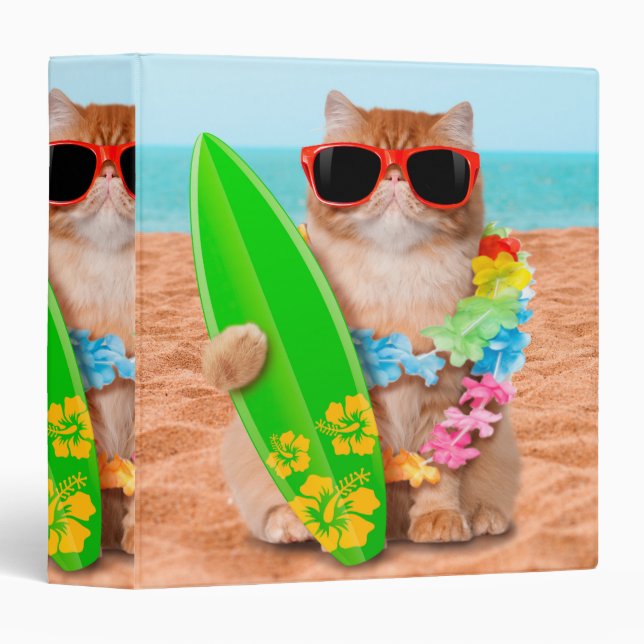 Classeur Beau chat surfeur sur la plage (Devant/Côté)