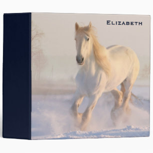 Classeur Beau Cheval Blanc Galloping dans la neige