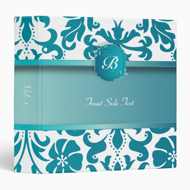 Classeur Beau Damas Turquoise| Personnaliser (Devant/Côté)